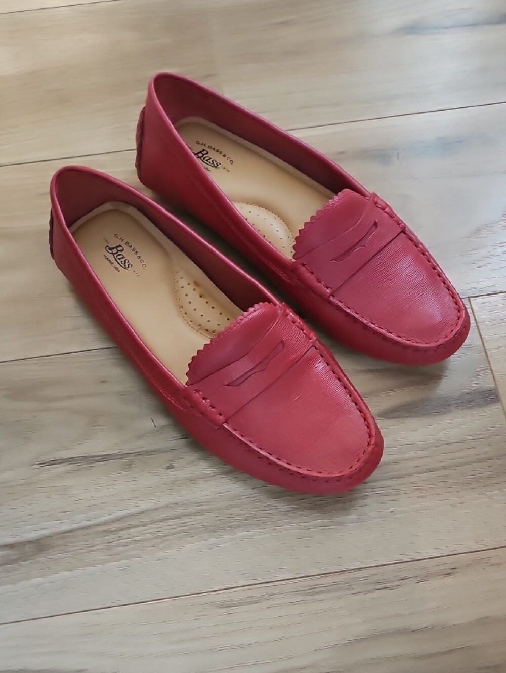 Bass Women's Coral-Red Leather Penny Loafers